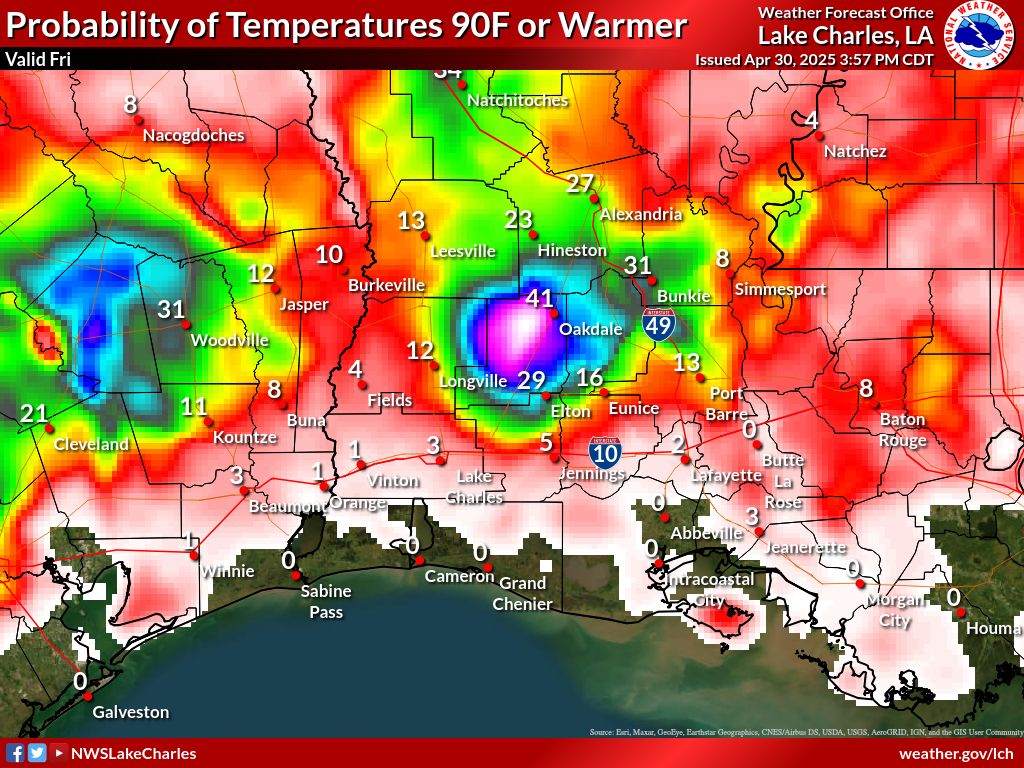 Probability of Temperature 90F or greater Day 3