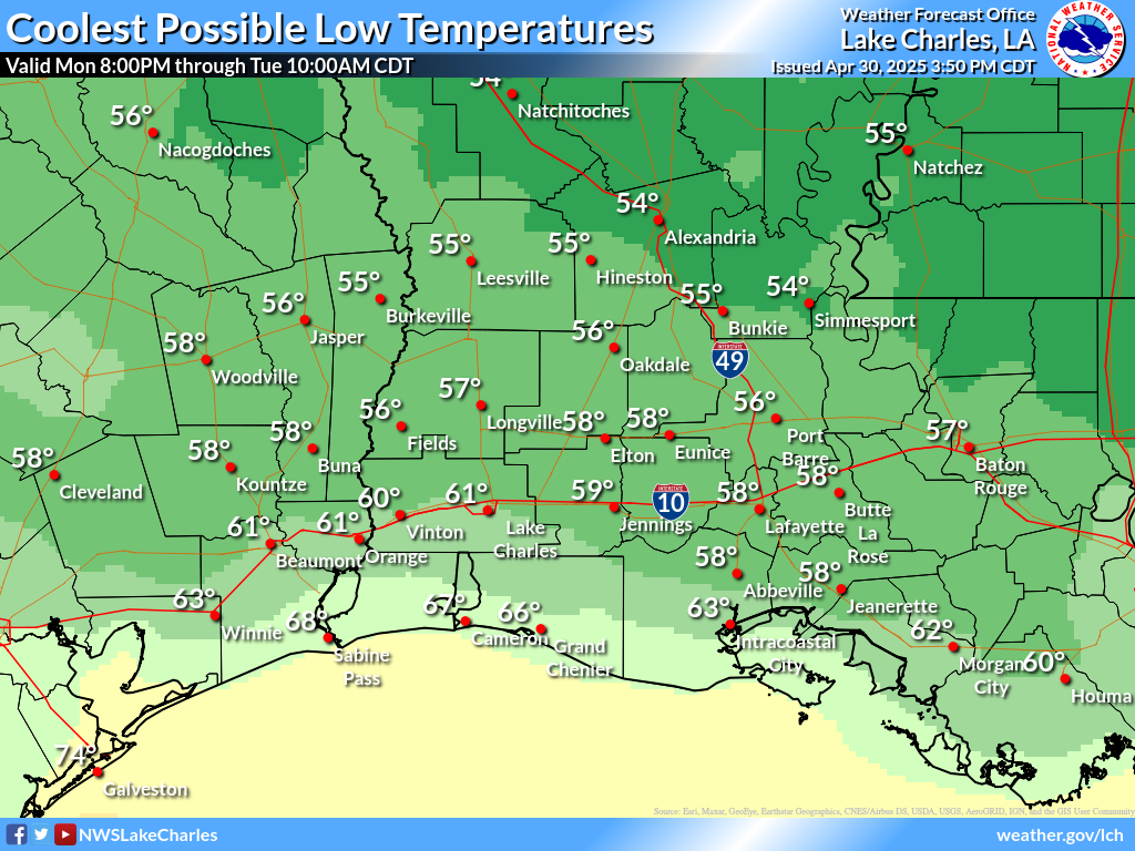 Coolest Possible Low Temperature for Night 6