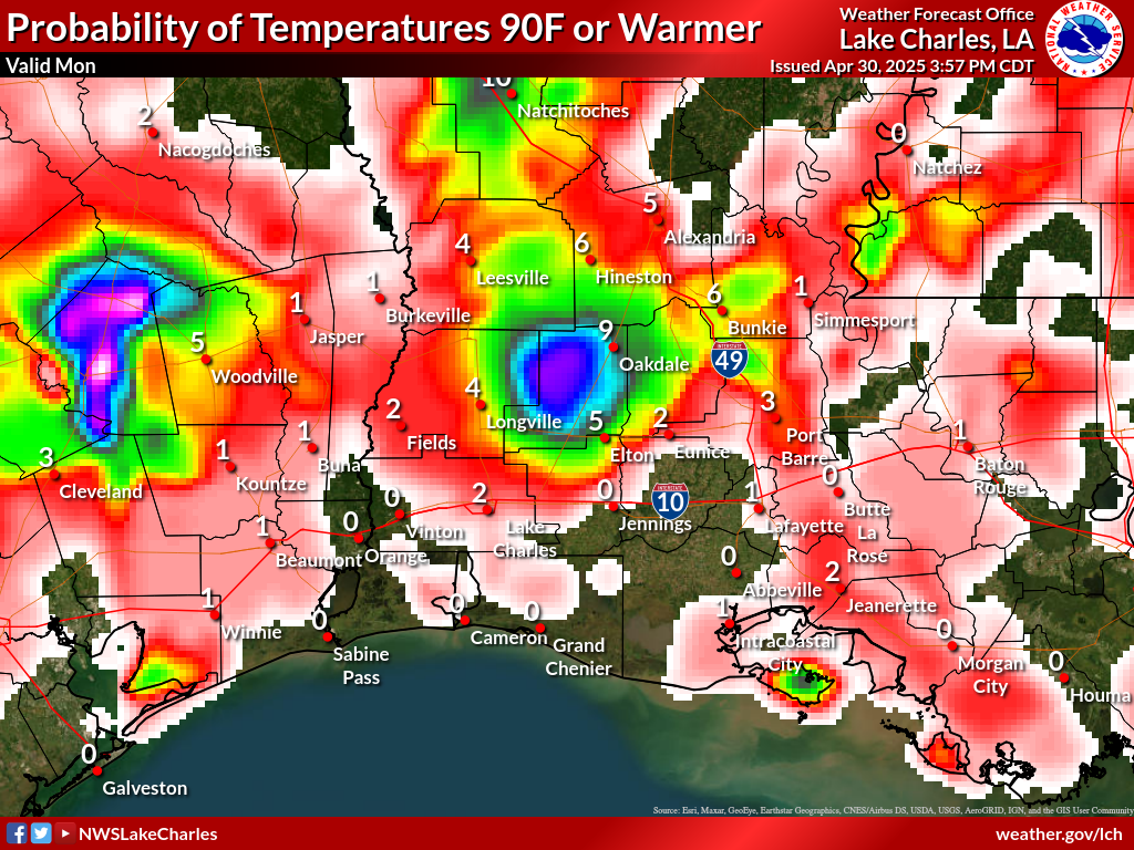 Probability of Temperature 90F or greater Day 6