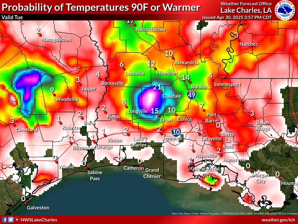 Probability of Temperature 90F or greater Day 7