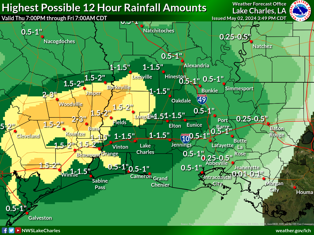 Greatest Possible Rainfall for Night 1