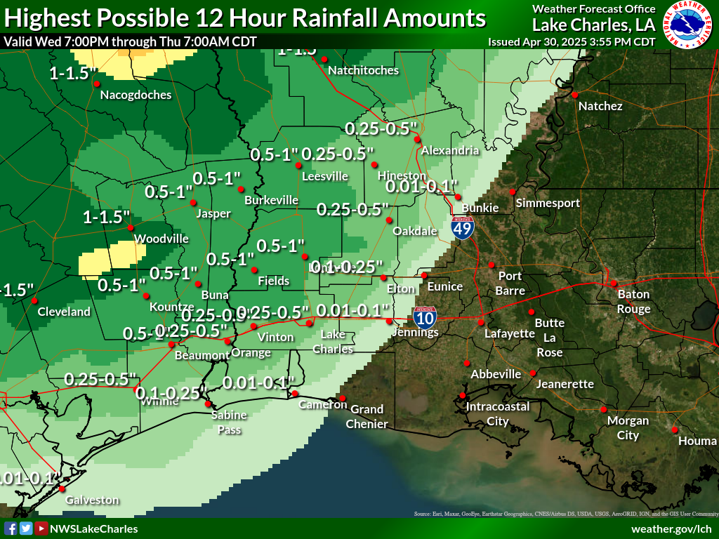 Greatest Possible Rainfall for Night 1