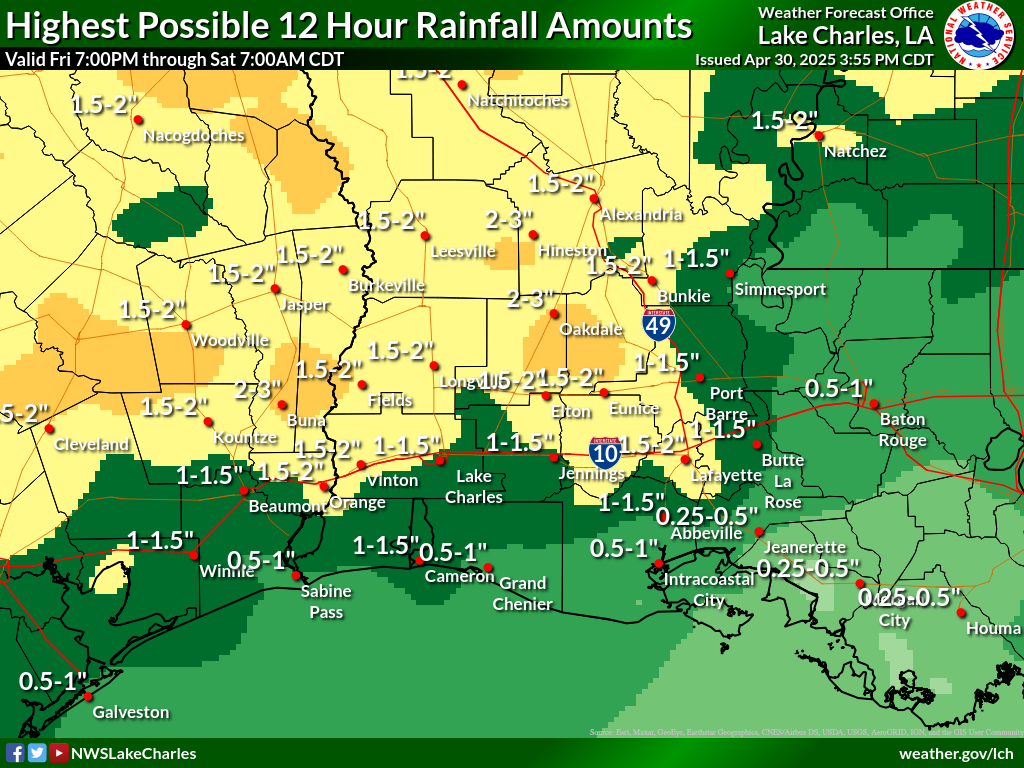 Greatest Possible Rainfall for Night 3