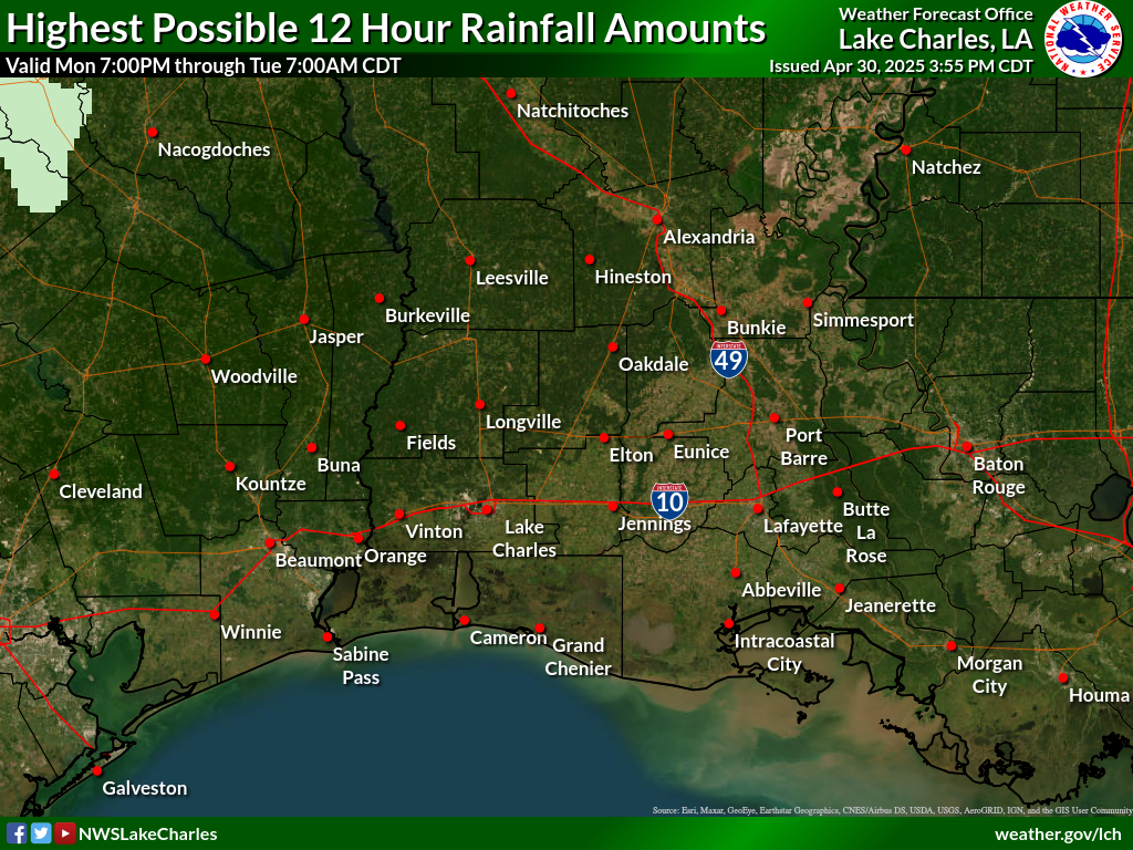 Greatest Possible Rainfall for Night 6