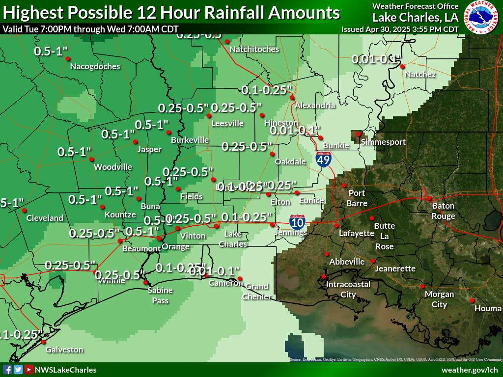 Greatest Possible Rainfall for Night 7