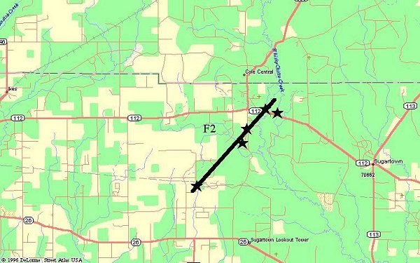 Sugartown Tornado map