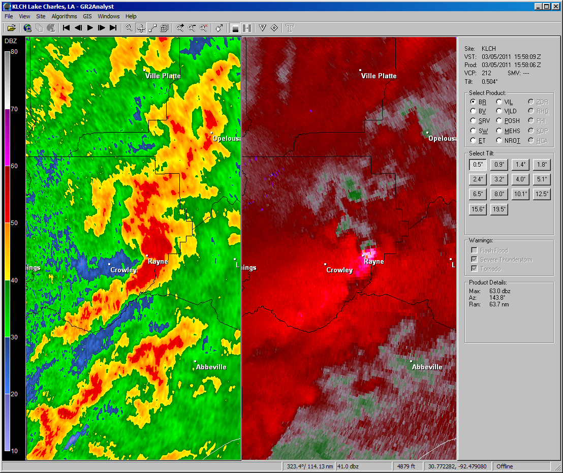 Acadia Parish Radar Reflectivity/Velocity Animation