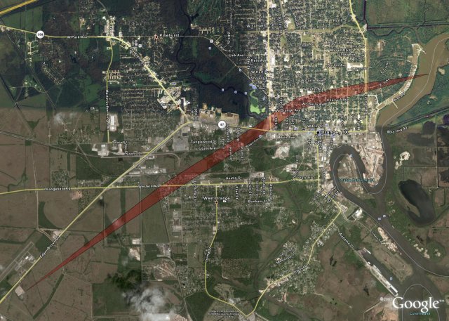 Map image of Orange tornado track