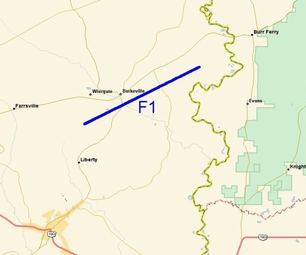 Burkeville Tornado map