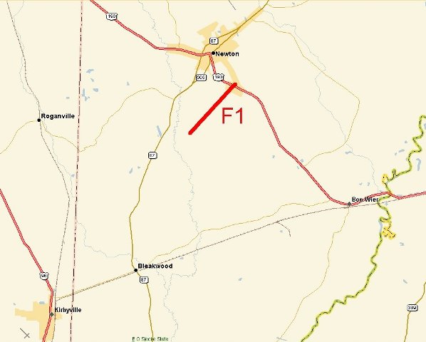Kirbyville Tornado map