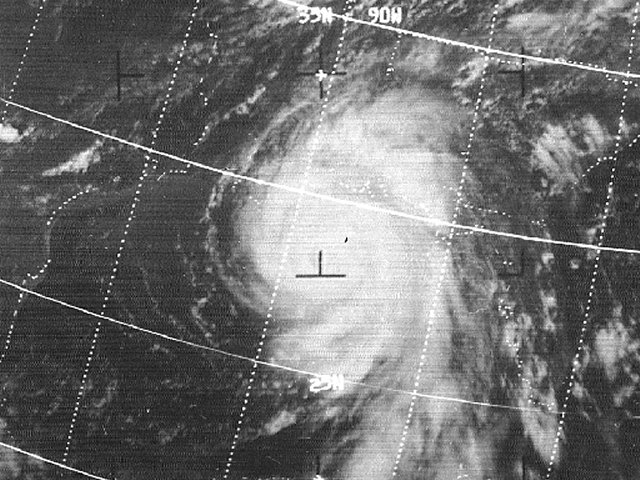 NIMBUS-3 visible satellite photo of Hurricane Camille south-southeast of the Louisiana coast August 17, 1969 at 2:57 PM CDT.