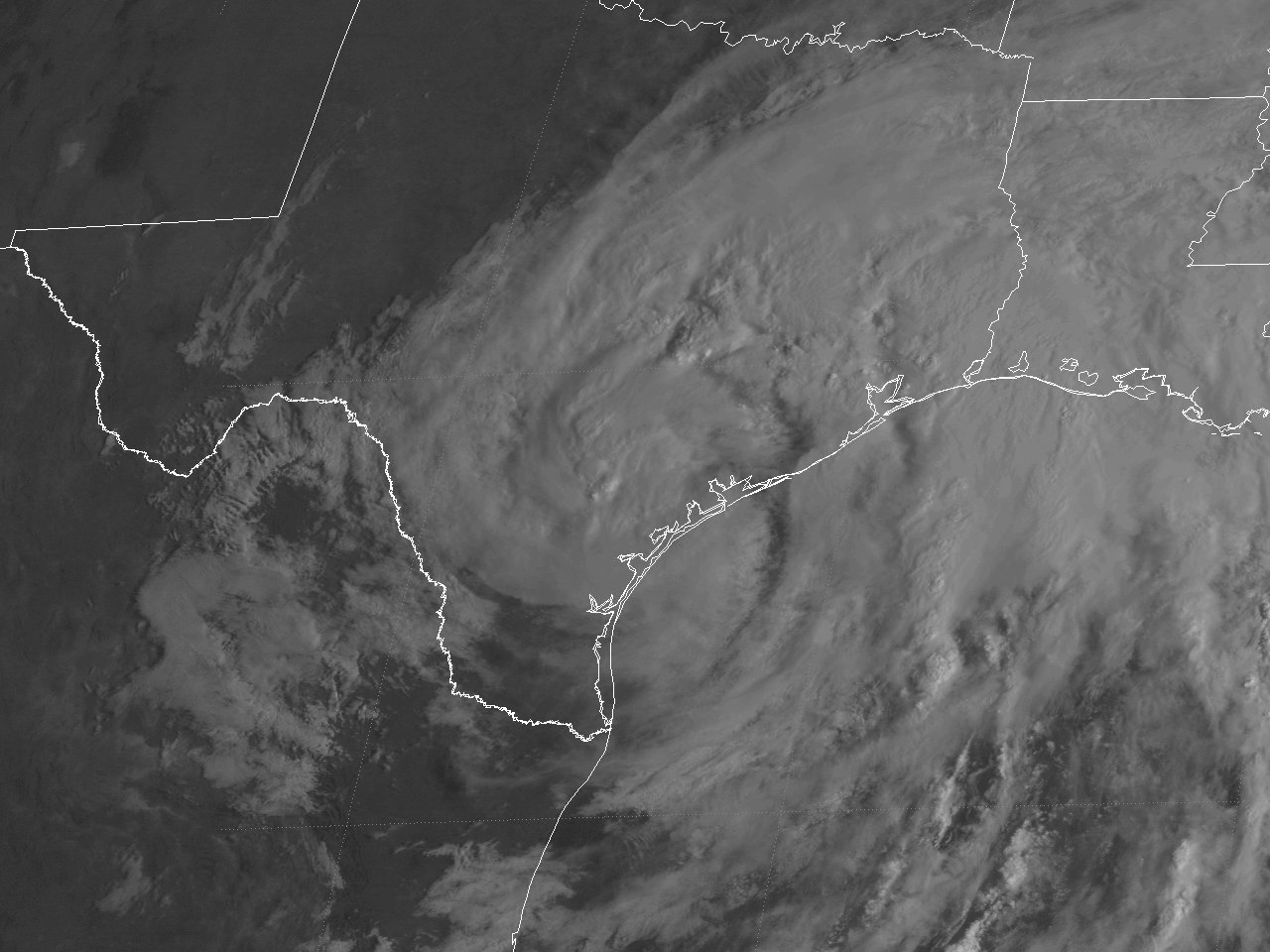GOES-8 visible satellite image of Tropical Storm Frances just after landfall across the Central Texas coast at 9:02 AM CDT September 11, 1998.