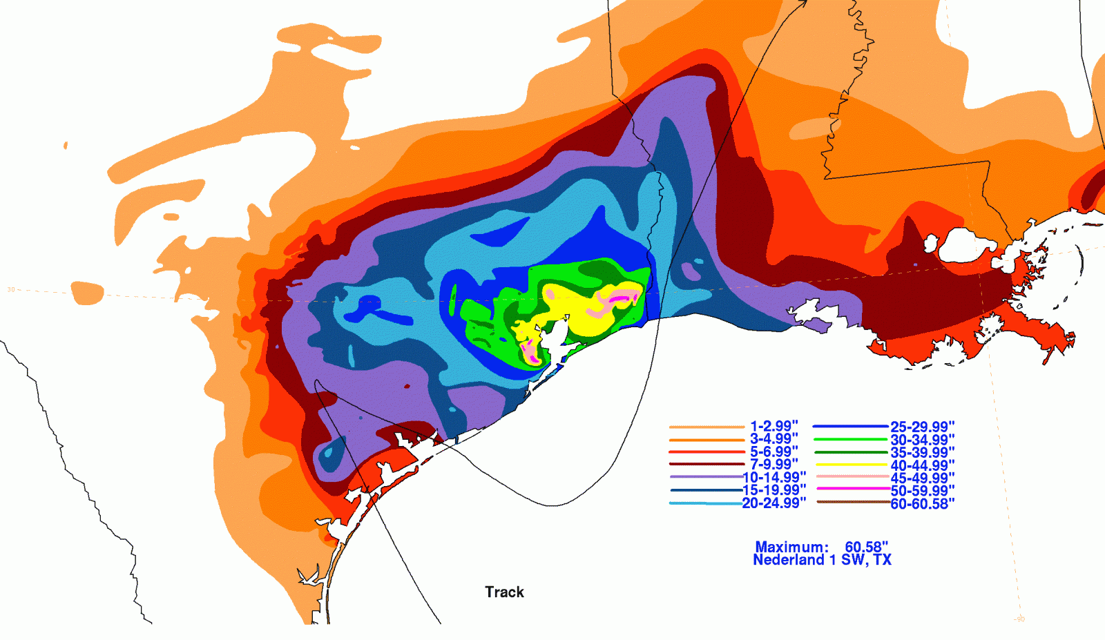 WPC rainfall summary graphic from August 25-September 1, 2017.