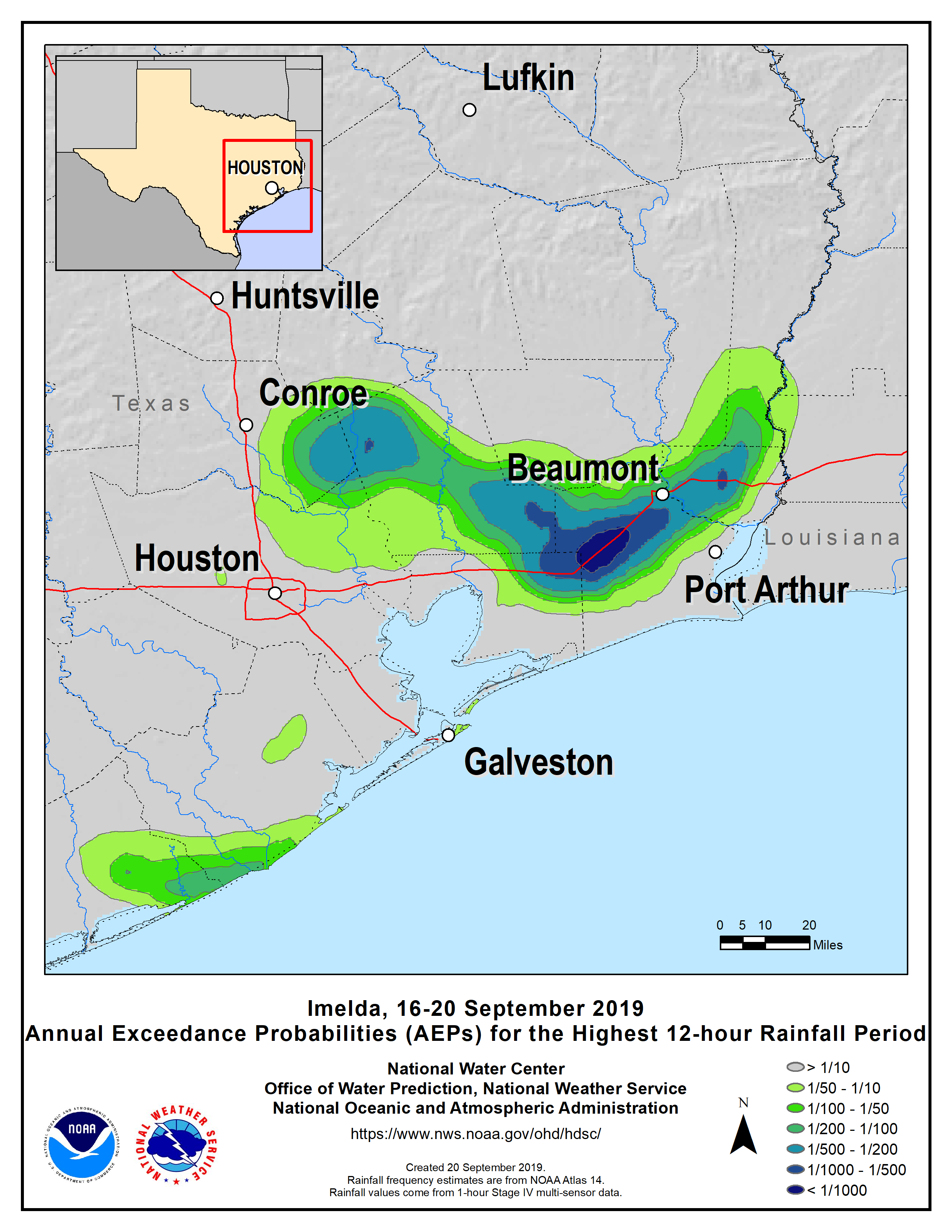Annual Exceedance Probability (AEPs) for the Highest 12 hour Rainfall Period