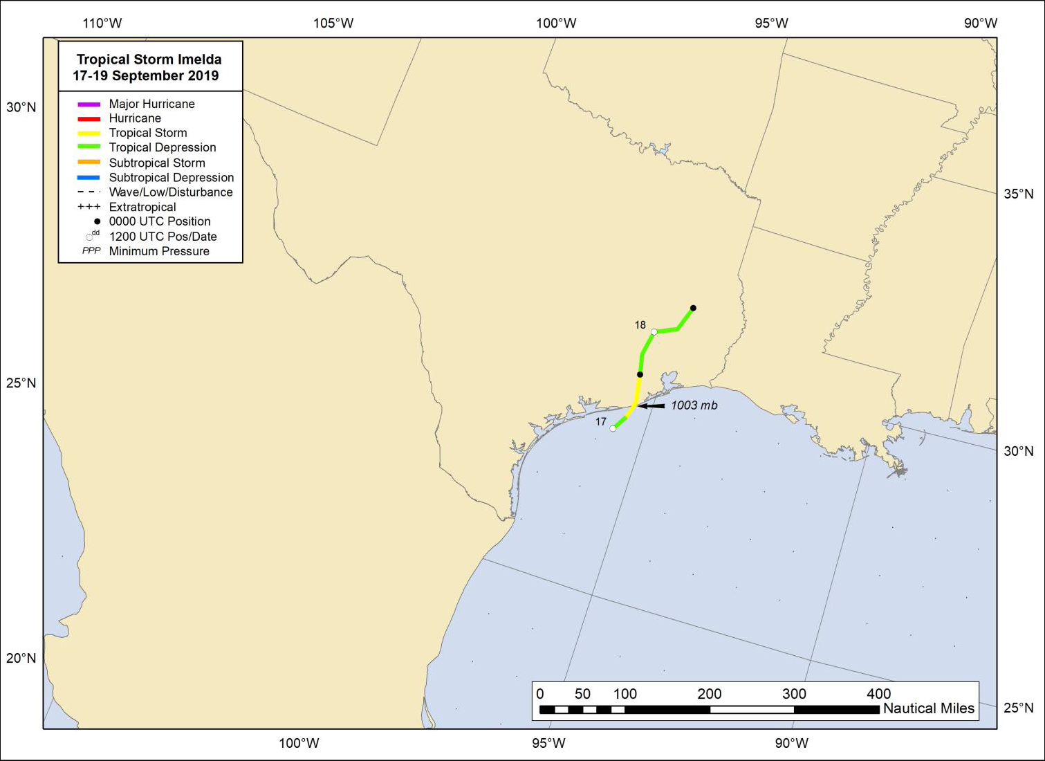 National Hurricane Center track of Tropical Storm Imelda.