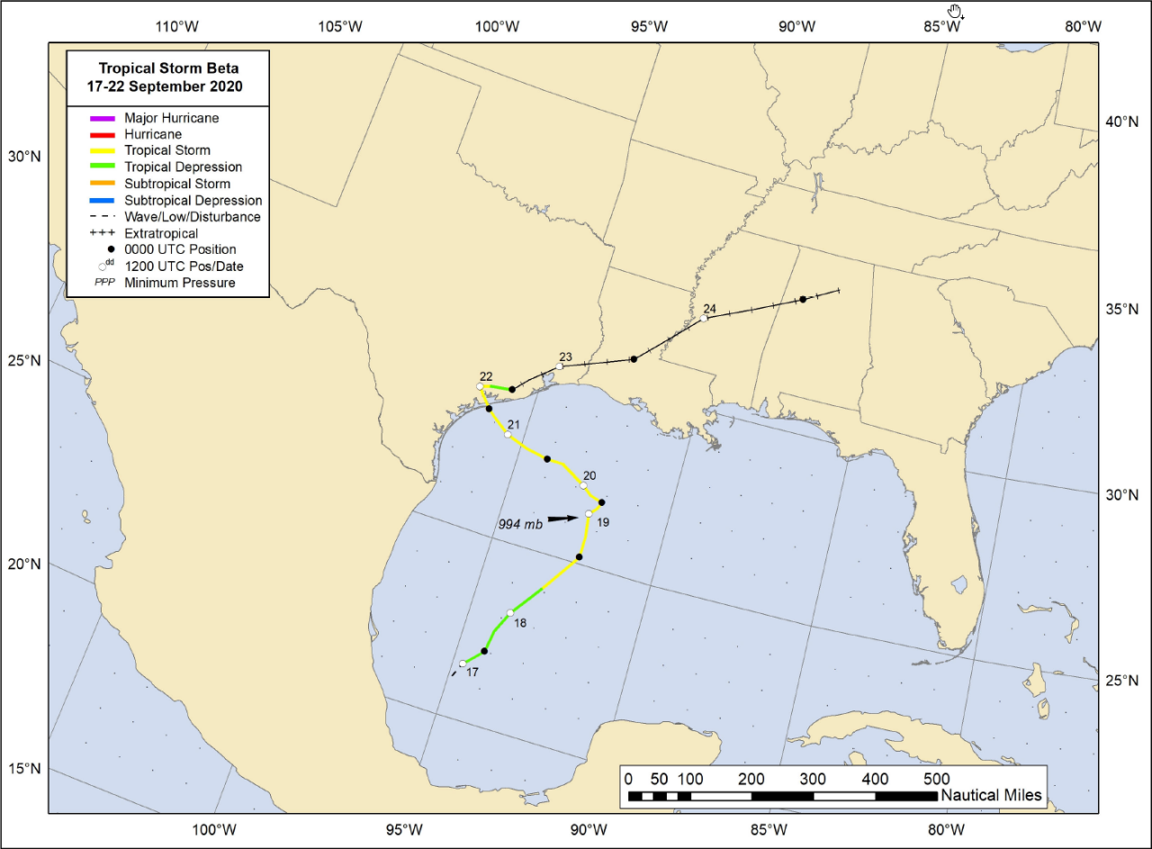 National Hurricane Center best track of Tropical Storm Beta.
