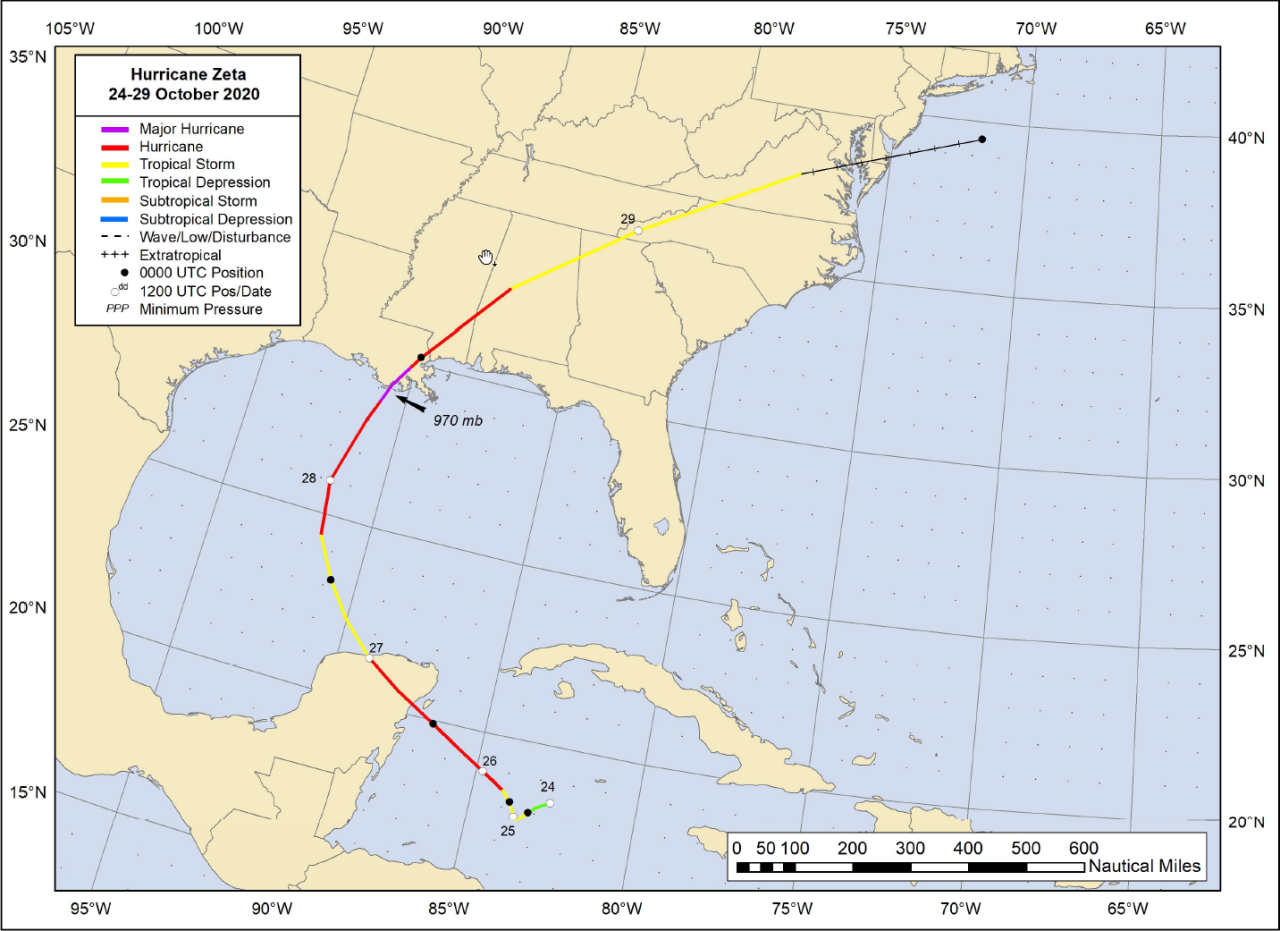 National Hurricane Center best track of Hurricane Zeta.