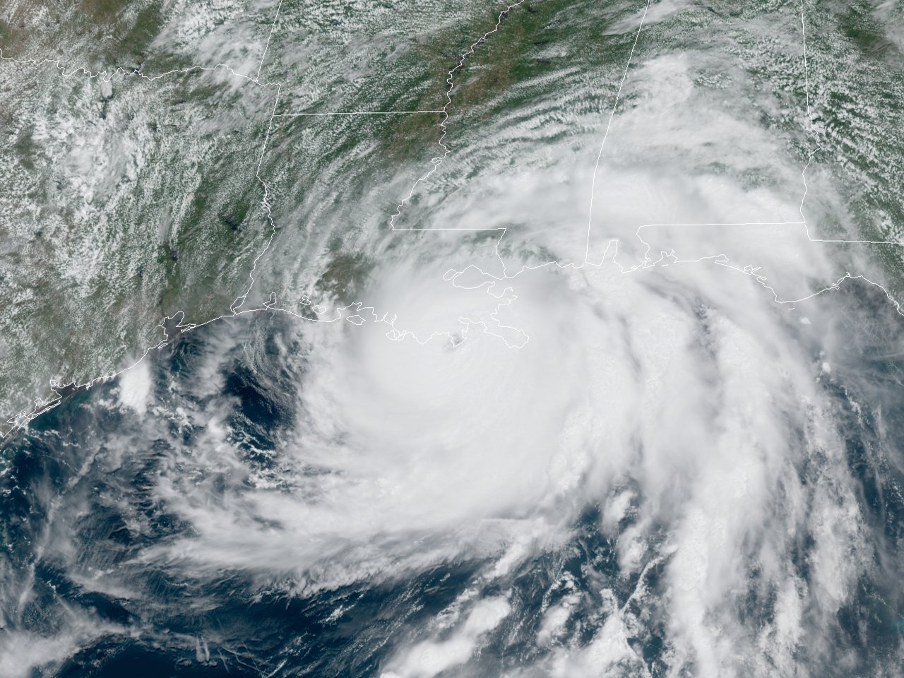 GOES 16 GeoColor Satellite Image of Hurricane Ida at 12:01 PM CDTÂ on August 29, 2021.