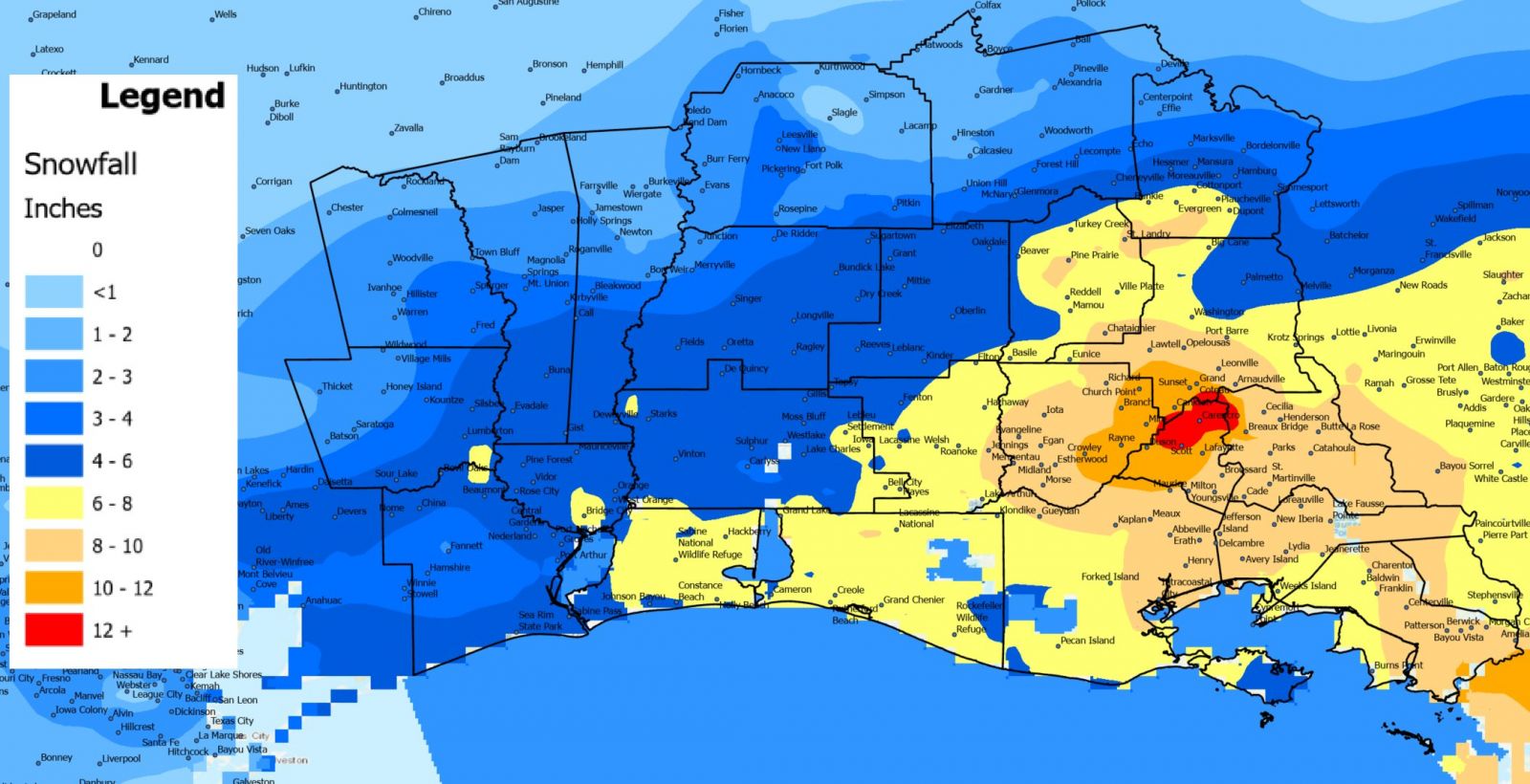 January 20-21, 2025 Snowfall Accumulation Map