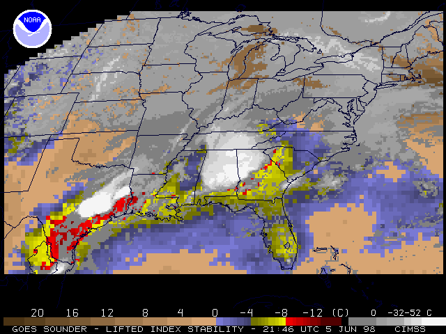 GOES-8 sounder derived Total Precipitable Water (TPW) product