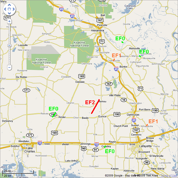 Gustav Tornado map