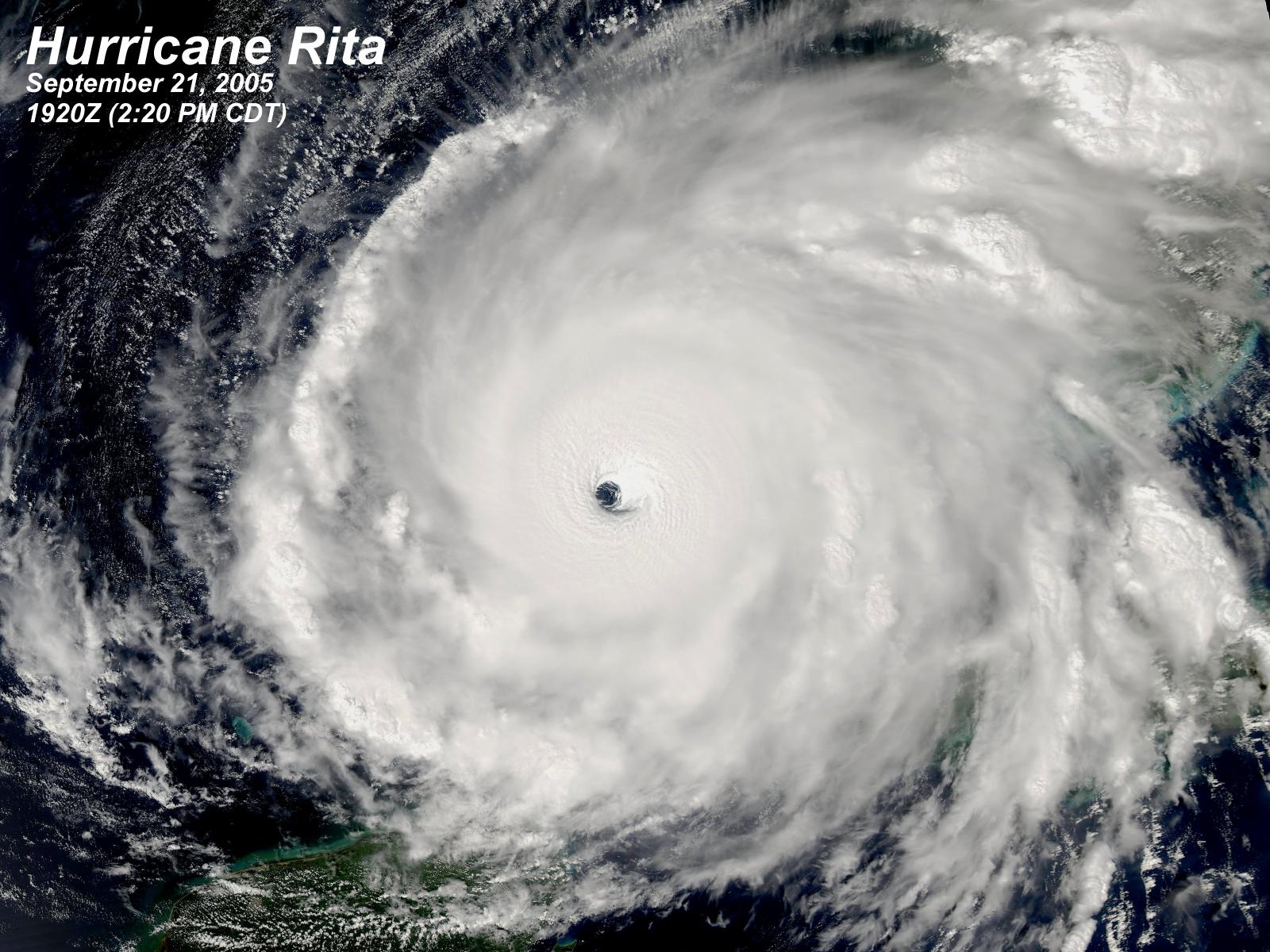 MODIS Visible Satellite Image of Hurricane Rita during the rapid intensifying trend at 2:20 PM CDT September 21, 2005.