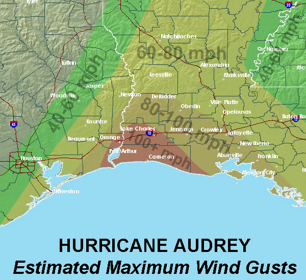 Audrey Wind Gust Map