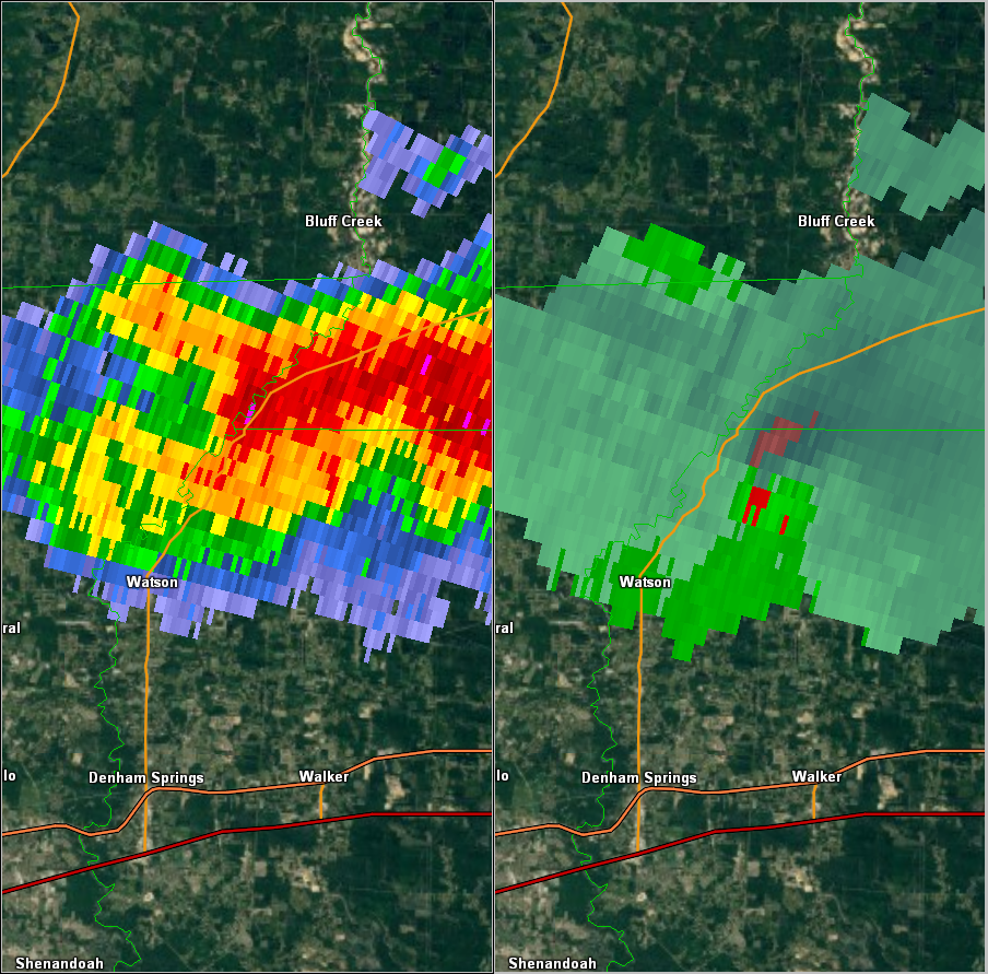 KLIX radar data for Watson, LA tornado of 2/07/2017
