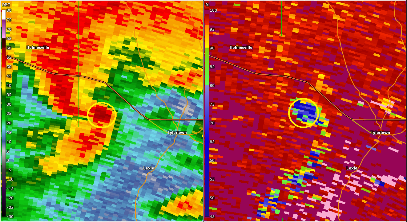 KHDC radar data for Kentwood, LA to Darbun, MS tornado of 3/15/2025