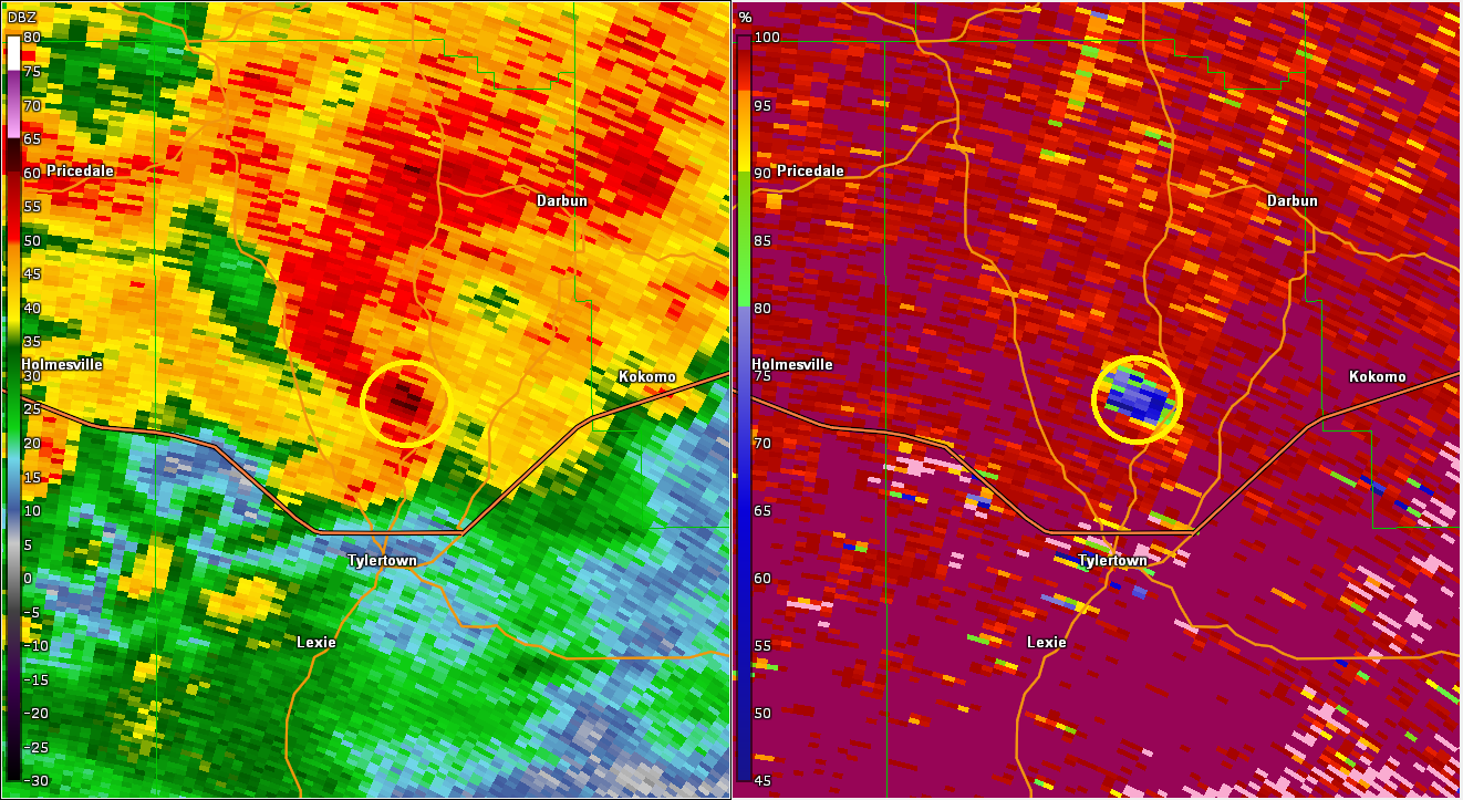 KHDC radar data for Tylertown, MS to Darbun, MS tornado of 3/15/2025