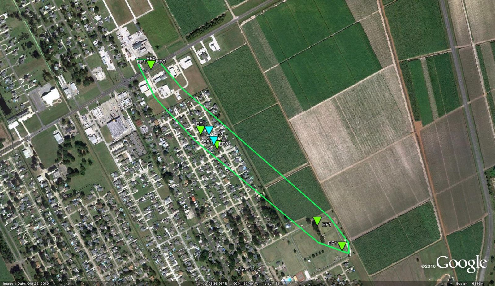 Gramercy, LA tornado track of April 4, 2011