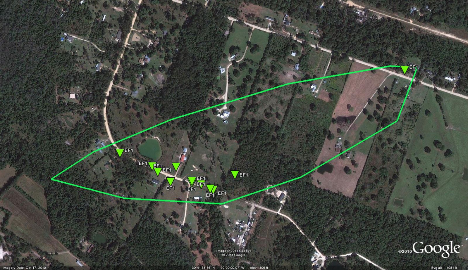 Isabel, LA tornado track of April 4, 2011