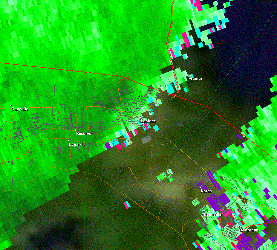 KLIX Base Velocity product for Laplace, LA straight line winds - 04/4/2011