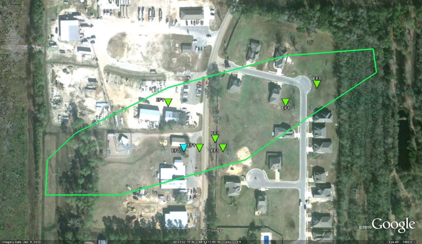 Ocean Springs, MS tornado track of April 4, 2011