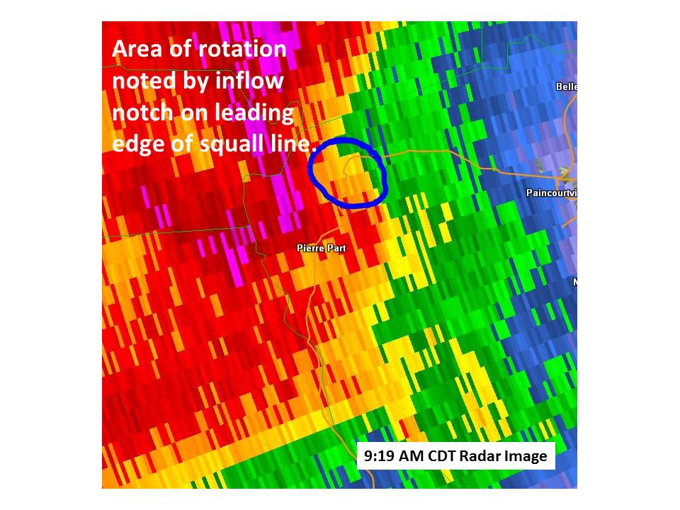 KLIX reflectivity for Pierre Part, LA tornado and straight line winds - 4/27/2015