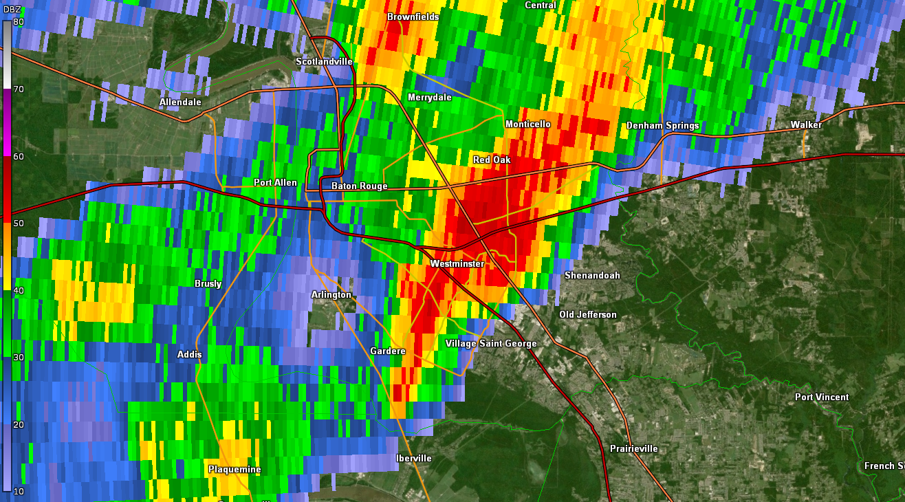 KLIX radar data for Baton Rouge, LA tornado of 6/24/2020