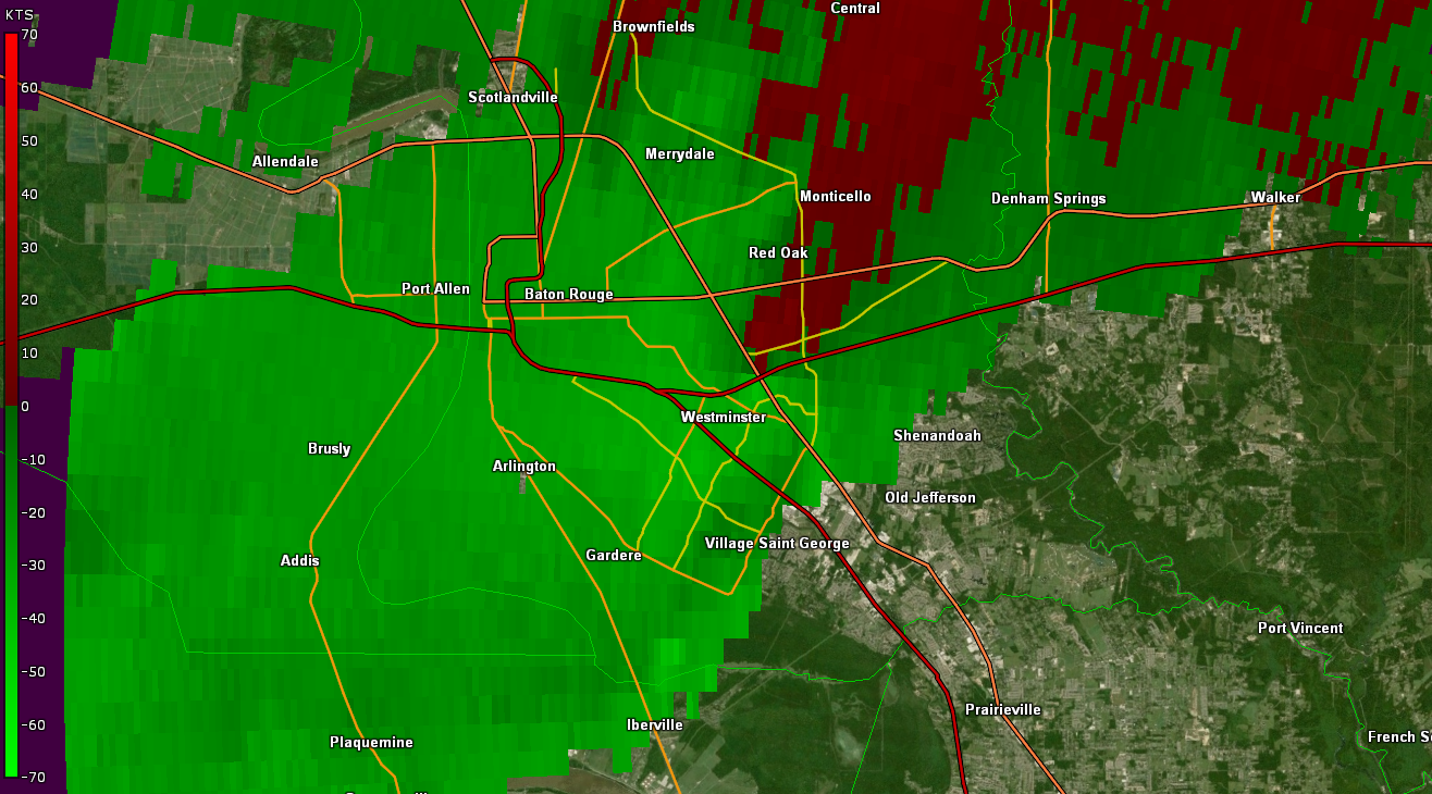 KLIX radar data for Baton Rouge, LA tornado of 6/24/2020