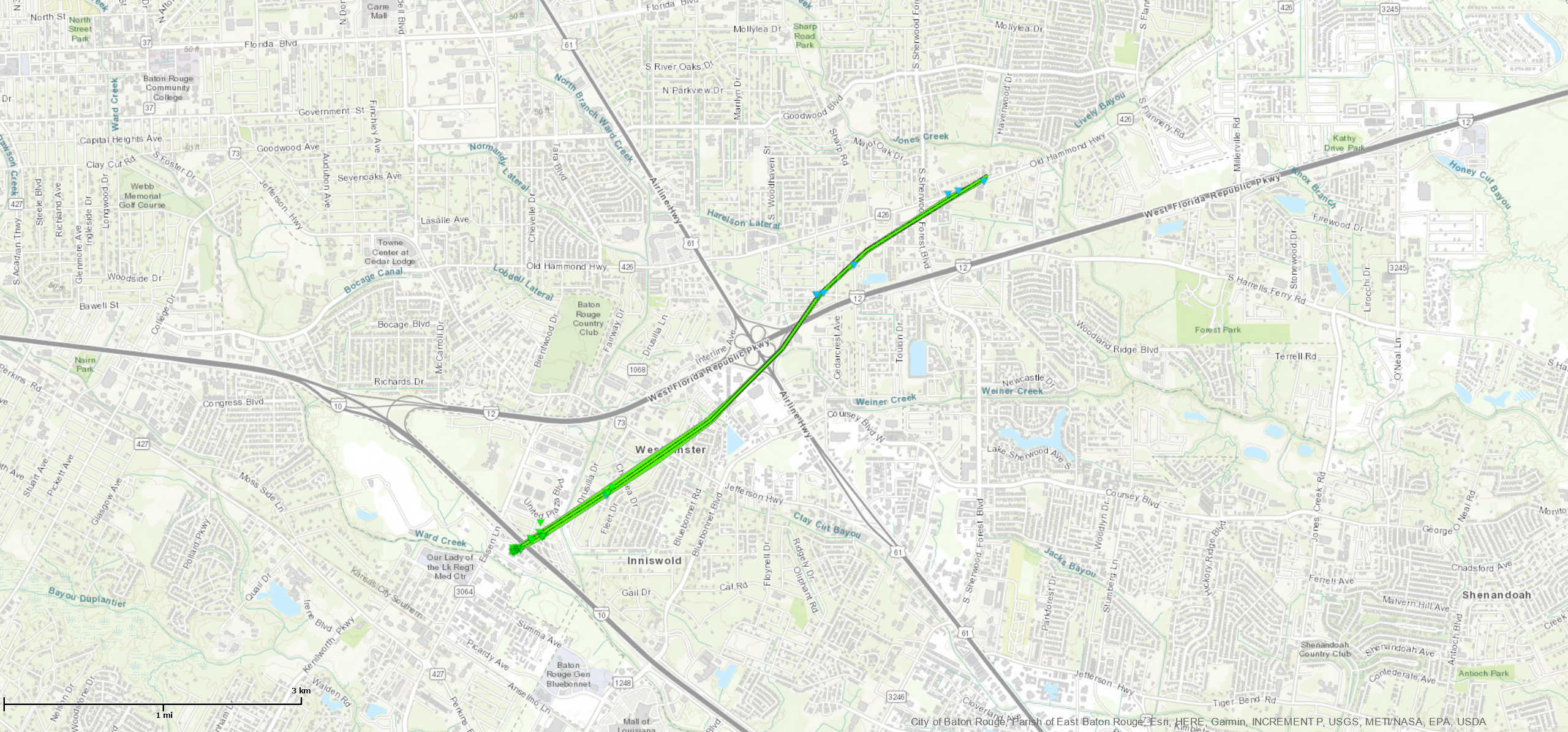 Baton Rouge, LA tornado track of June 24, 2020