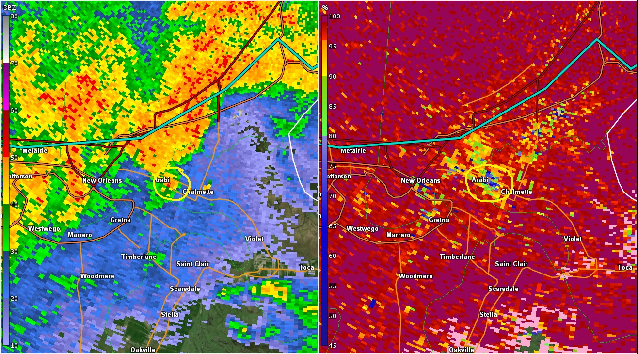 KLIX radar data for Arabi, LA tornado of 12/14/2022