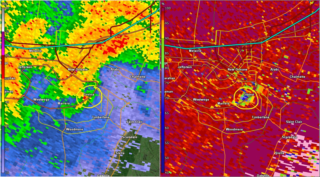 KLIX radar data for Gretna, LA tornado of 12/14/2022