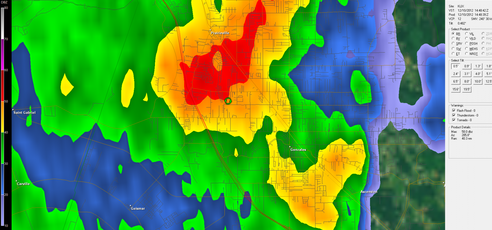 KLIX Reflectivity for Baker Tornado