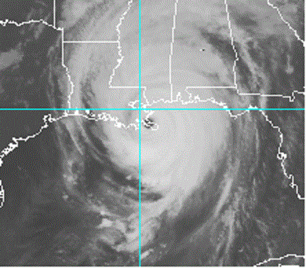 IR Satellite Image of Hurricane Katrina making landfall along the Louisiana coast in Plaquemines Parish
