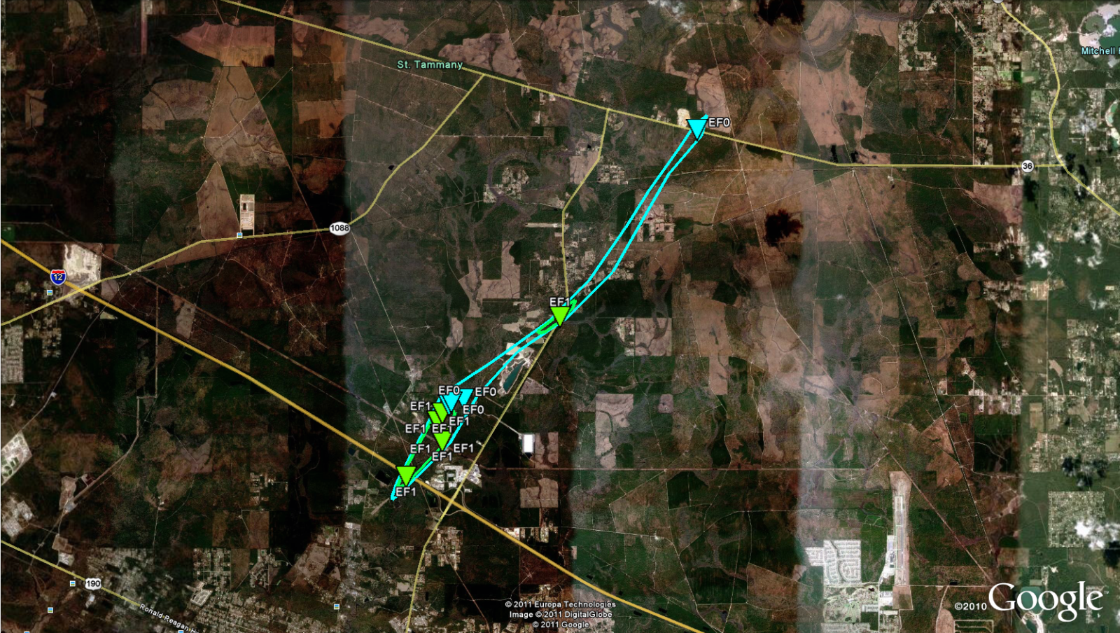 Lacombe, LA tornado track of Mar 9, 2011