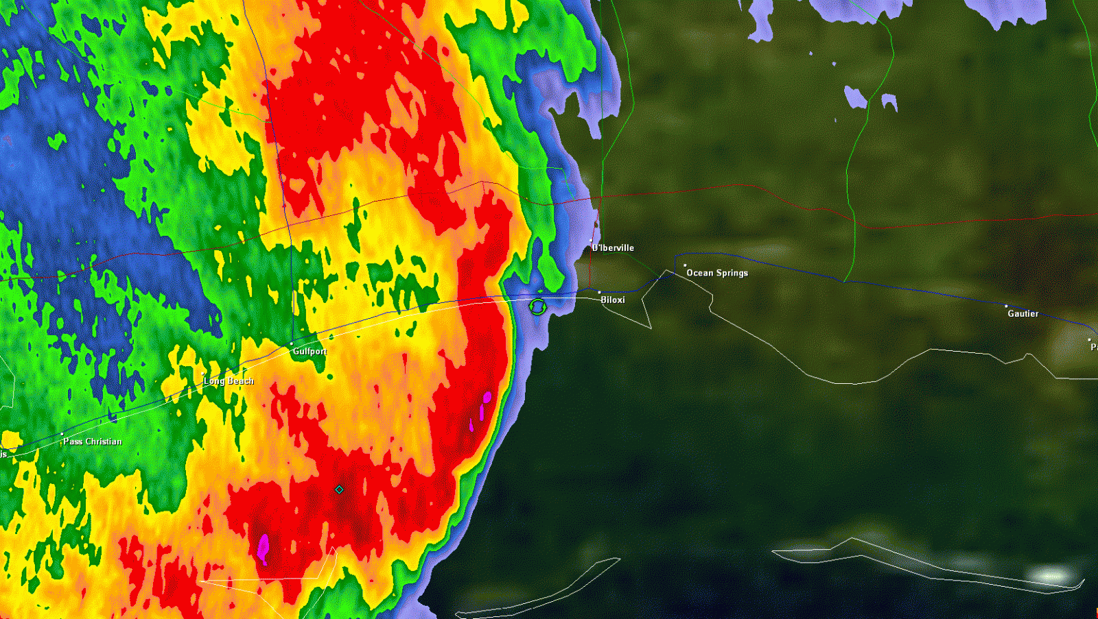 KLIX reflectivity for Biloxi, MS tornado of 3/9/2011