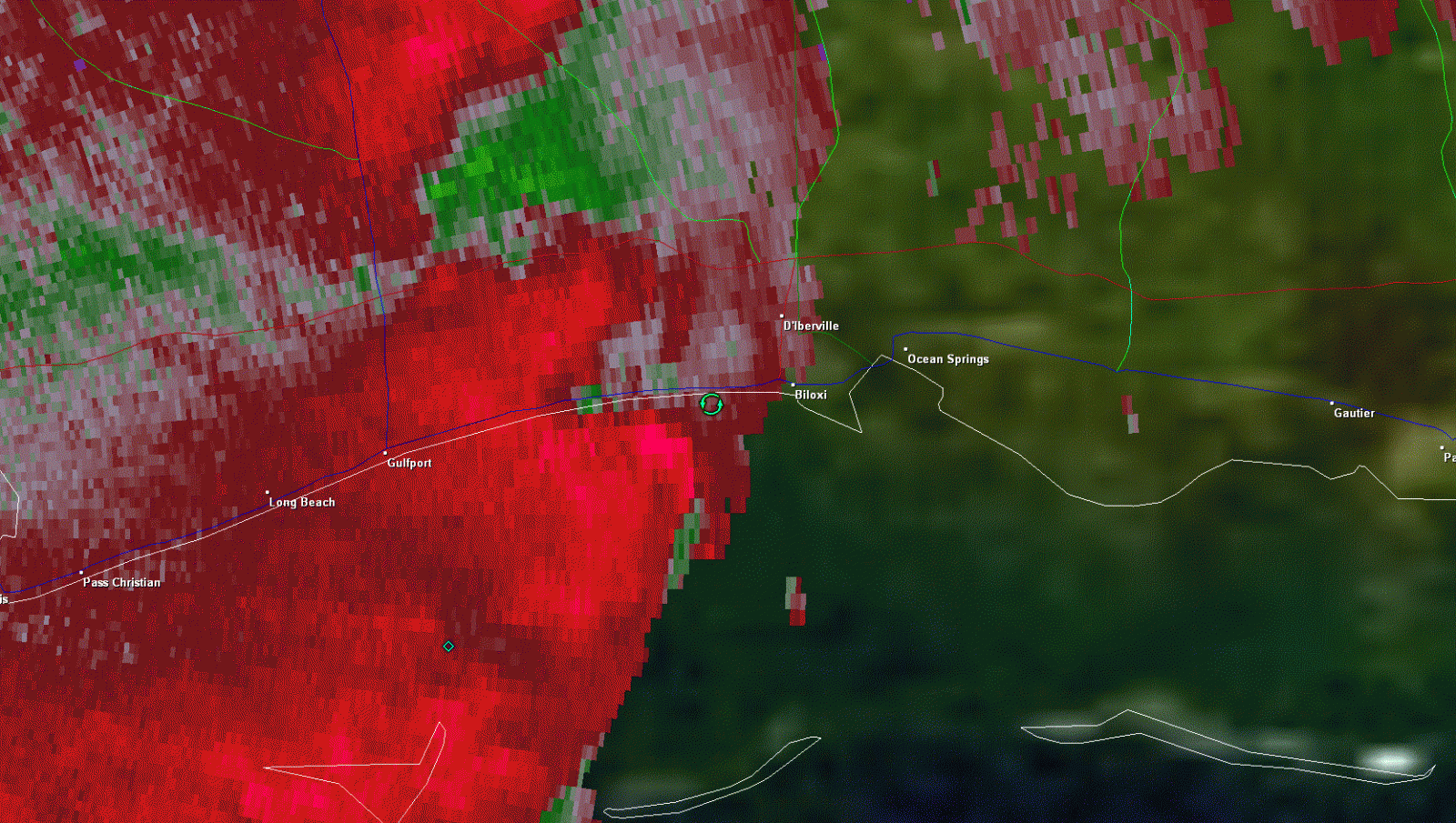 KLIX Storm Relative Velocity product for Slidell, LA tornado - 03/09/11 0543 CST