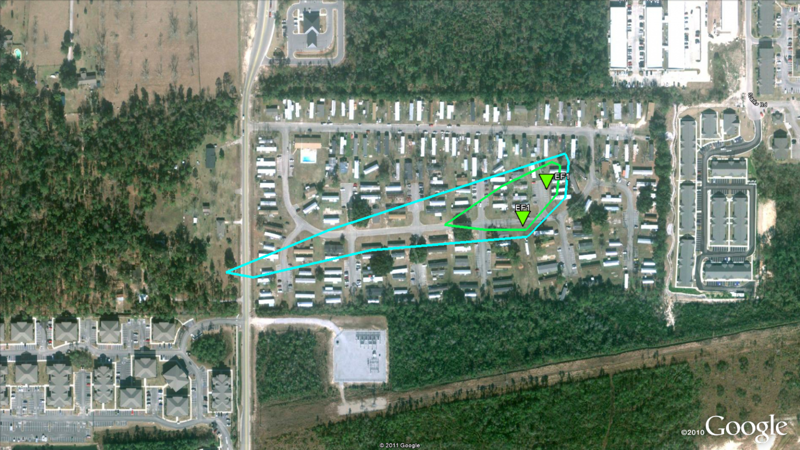 Biloxi, MS tornado track of Mar 9, 2011