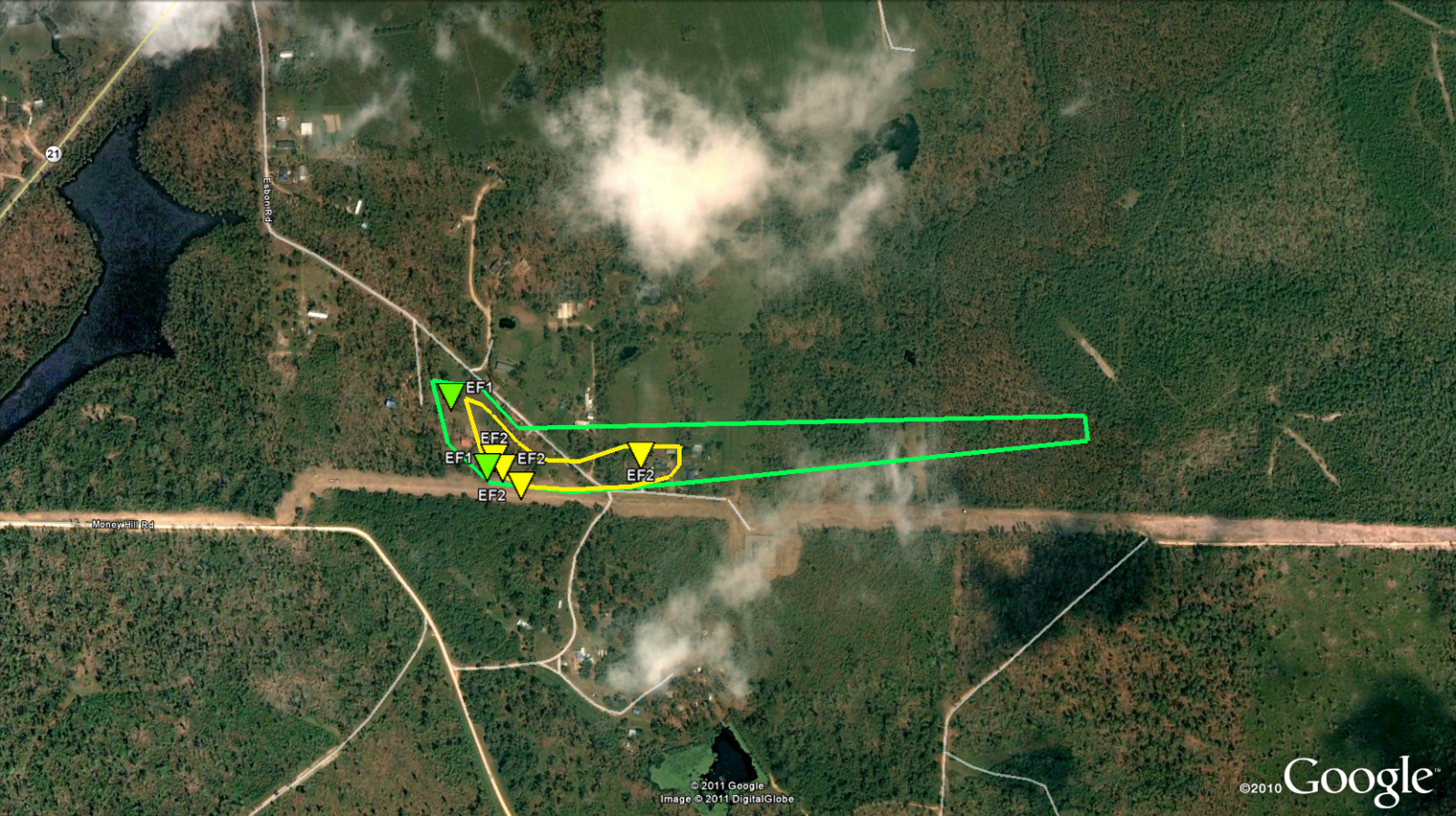 Bush, LA tornado track of Mar 9, 2011