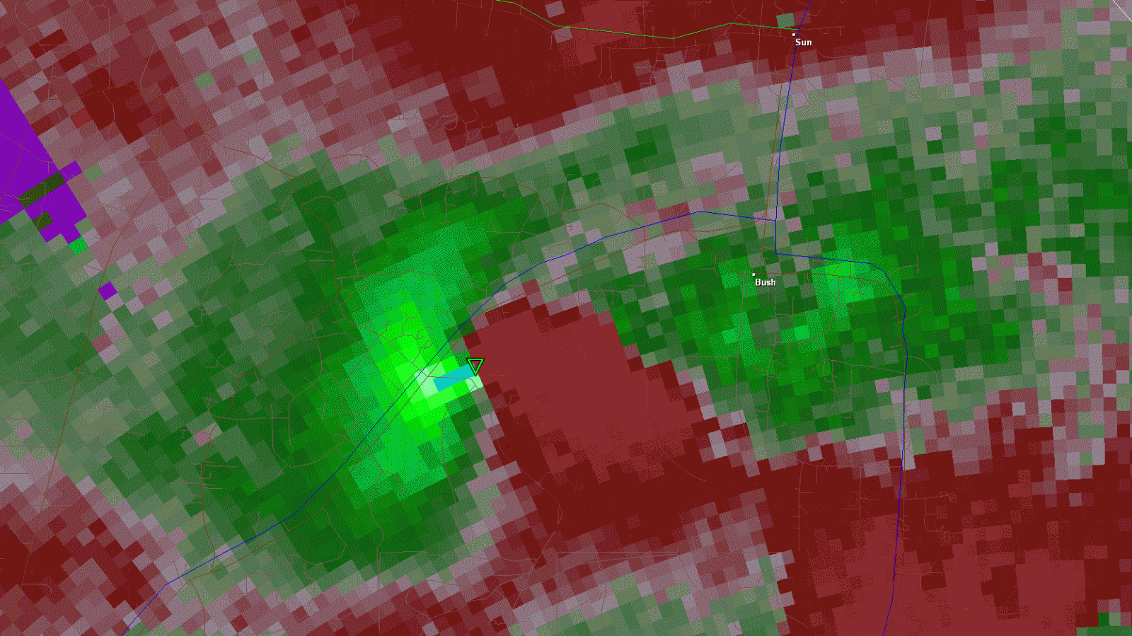 KLIX Storm Relative Velocity product for Bush, LA tornado - 03/09/11 0543 CST