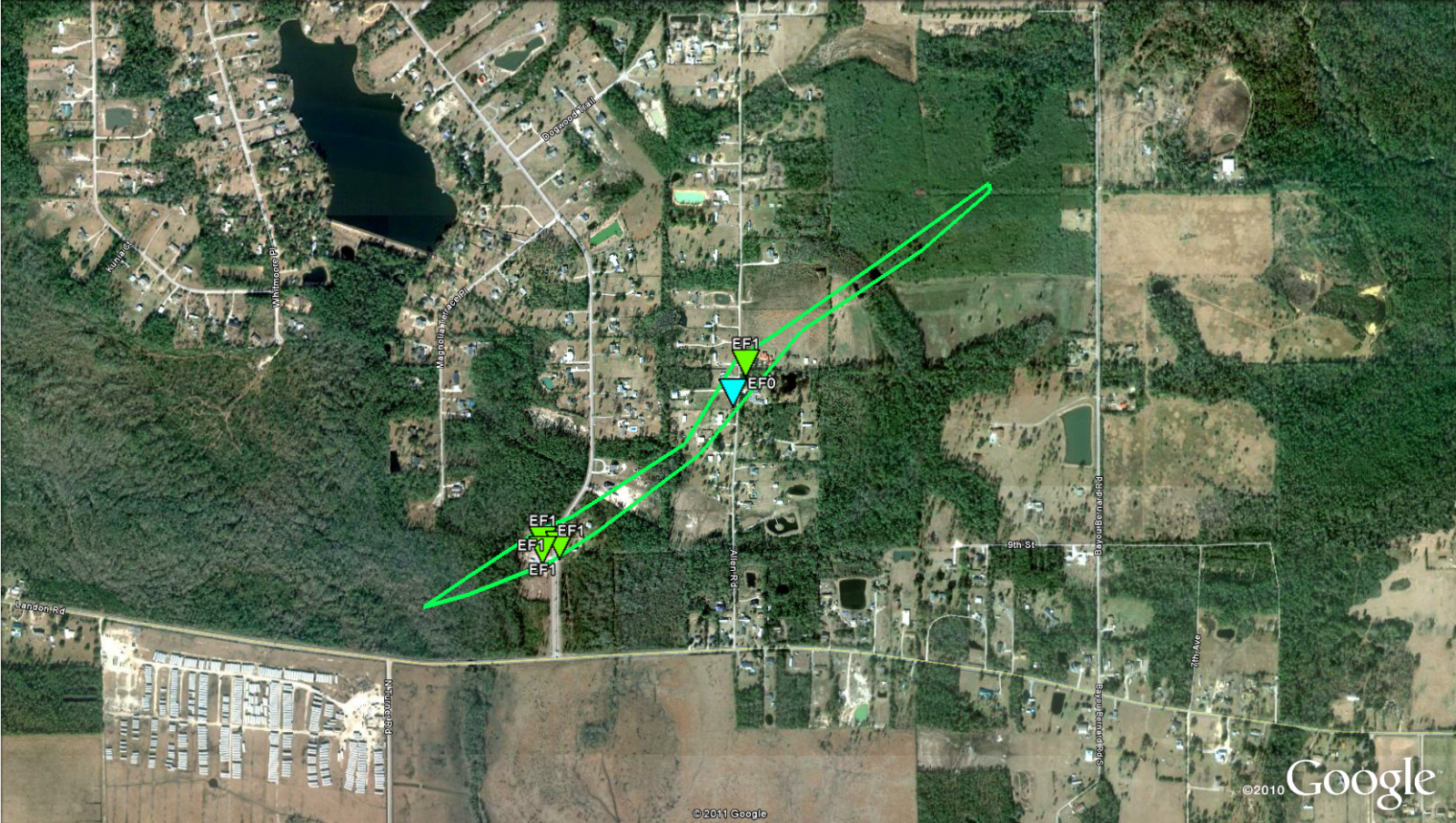 Gulfport, MS tornado track of Mar 9, 2011