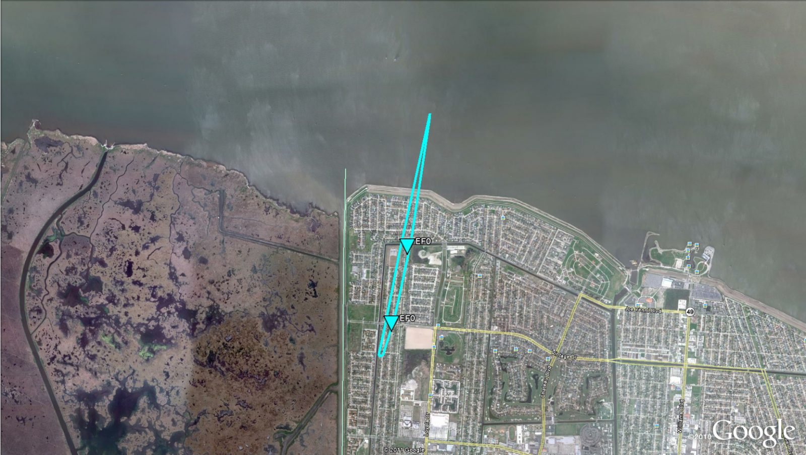 Kenner, LA tornado track of Mar 9, 2011